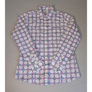 Wrangler Pink Purple Retro Pattern Rhinestone Snap Western Shirt Womens Sz Large